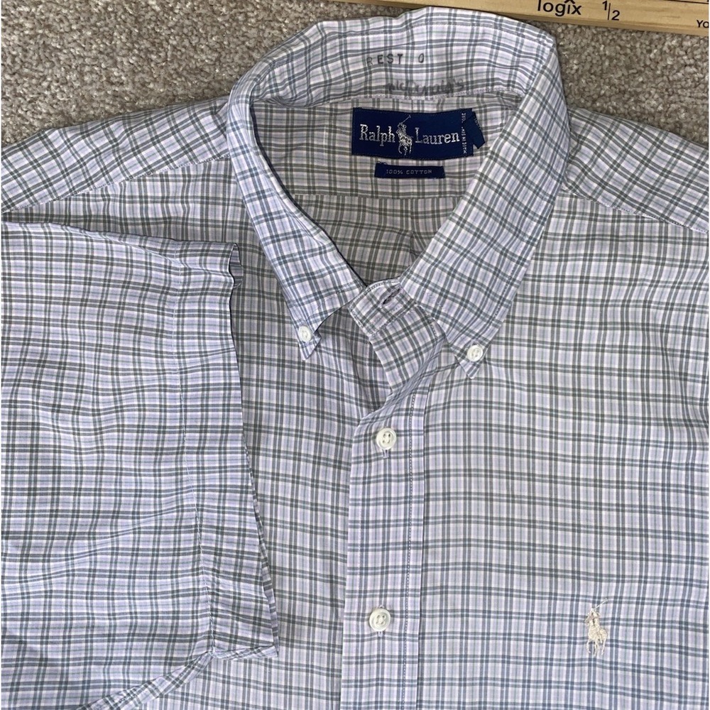 Polo Ralph Lauren Purple/Green Button Down Mens XL Silver Pony Cotton Preppy‎